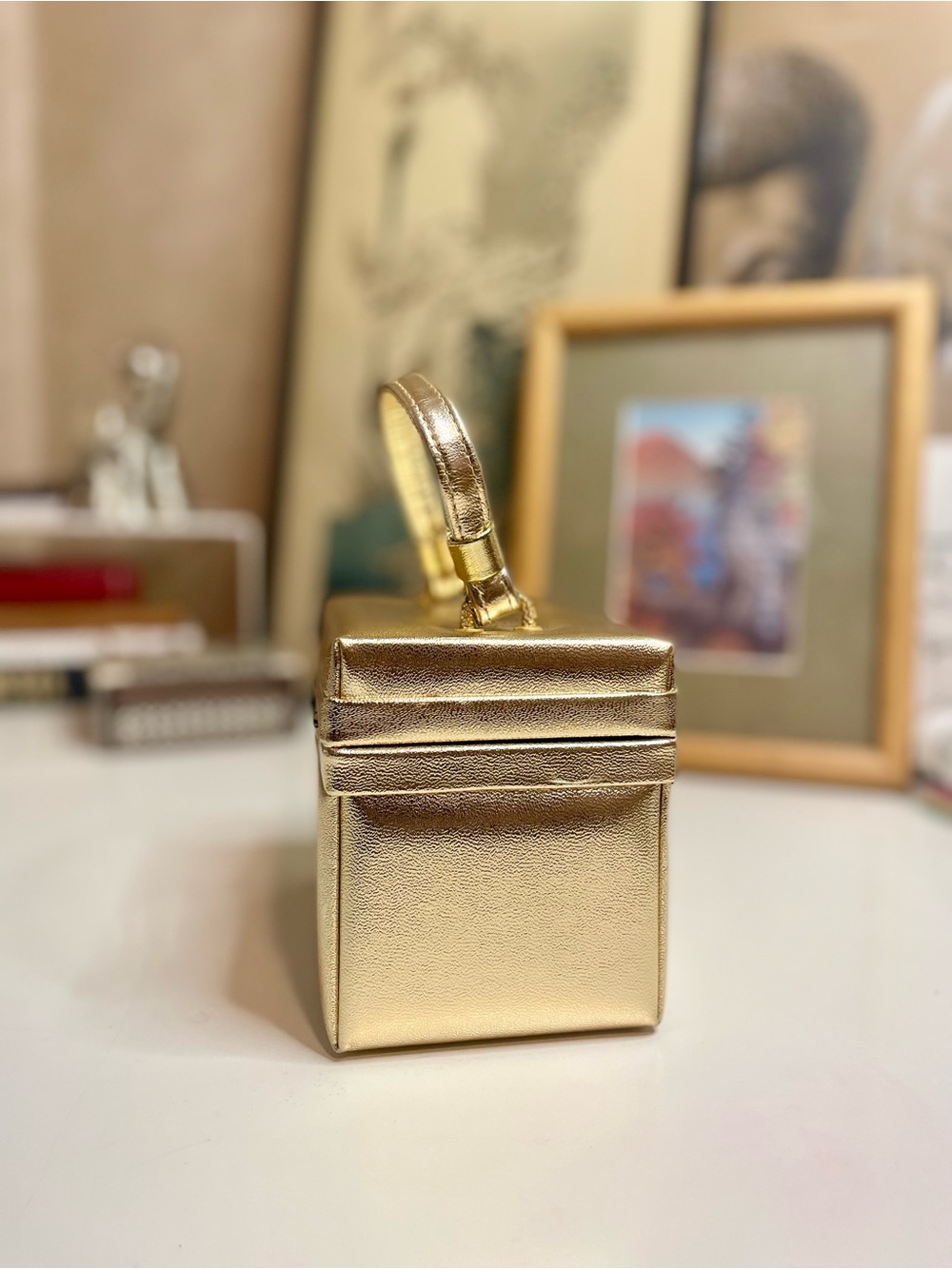 Harry Levine Metallic Gold Mini Top-Handle Box Bag - Picture 10 of 10